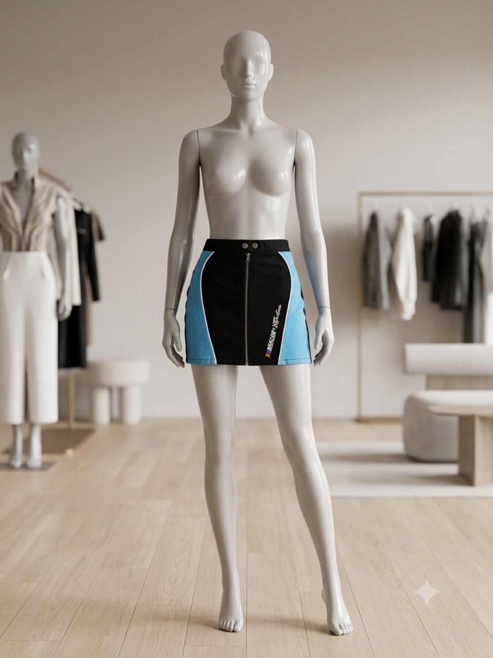 Justice Black Mini Skirt with Sky Blue Panel